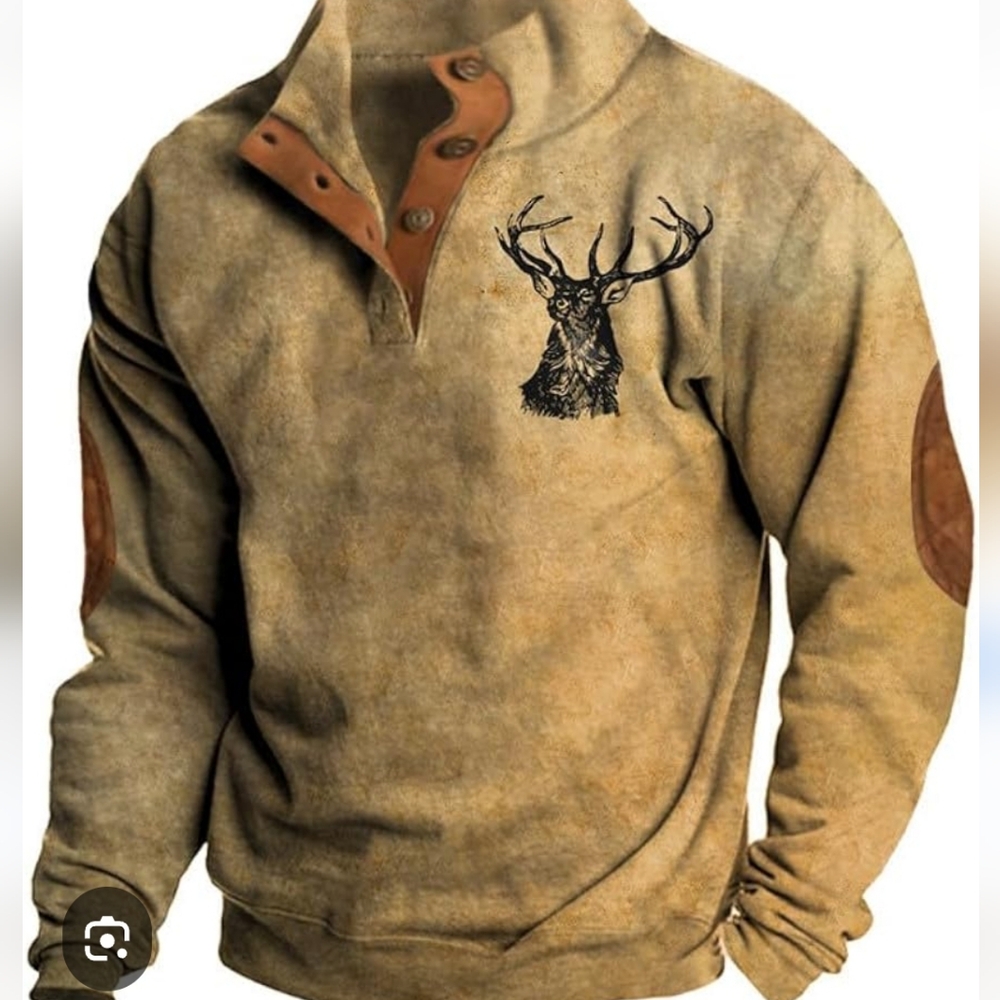 Mens Tan Pullover with Deer Print